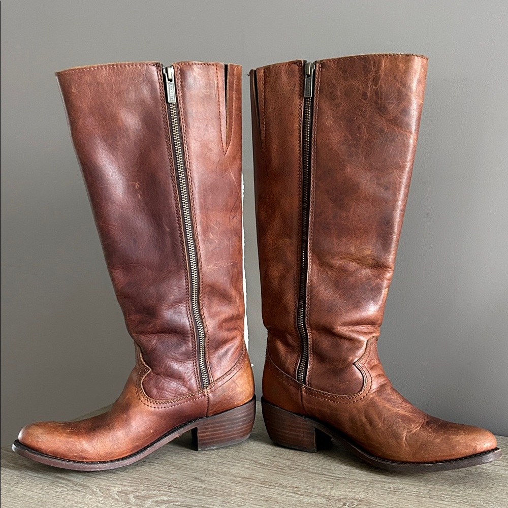 LIBERTY Black Brown Leather Boots, worn once, factory distressing - Picture 7 of 10